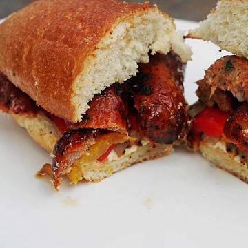 grilled chicken sausage with onion and pepper