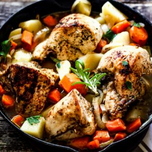 braised chicken with potatoes and vegetables