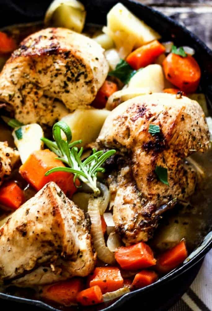 braised chicken with potatoes and vegetables