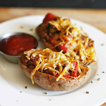 cheeseburger stuffed twice baked potatoes