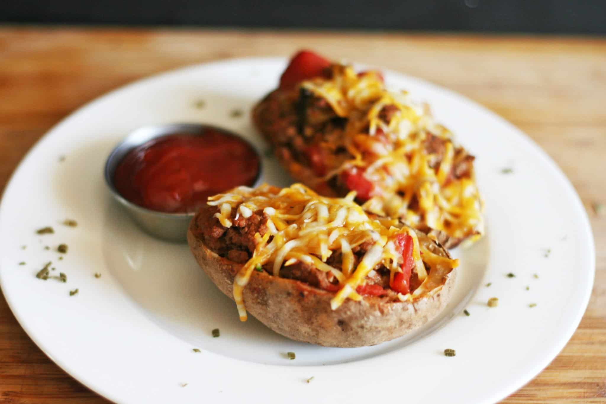 cheeseburger stuffed twice baked potatoes