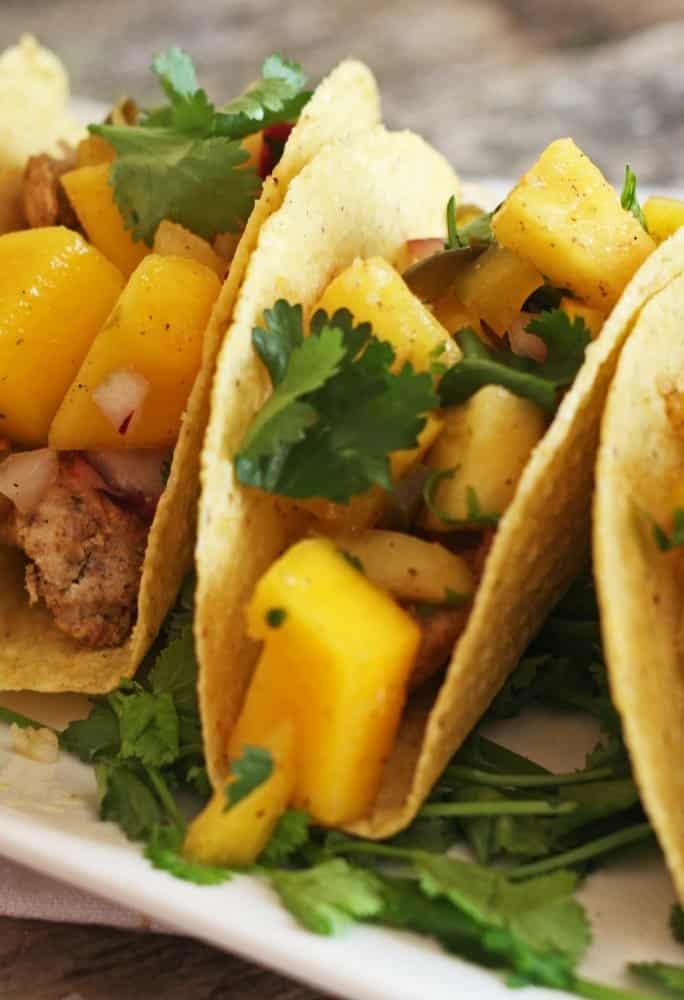 easy-chicken-taco with pineapple mango salsa
