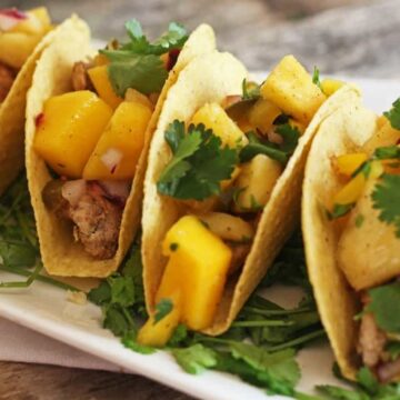 easy chicken tacos with pineapple mango salsa cover