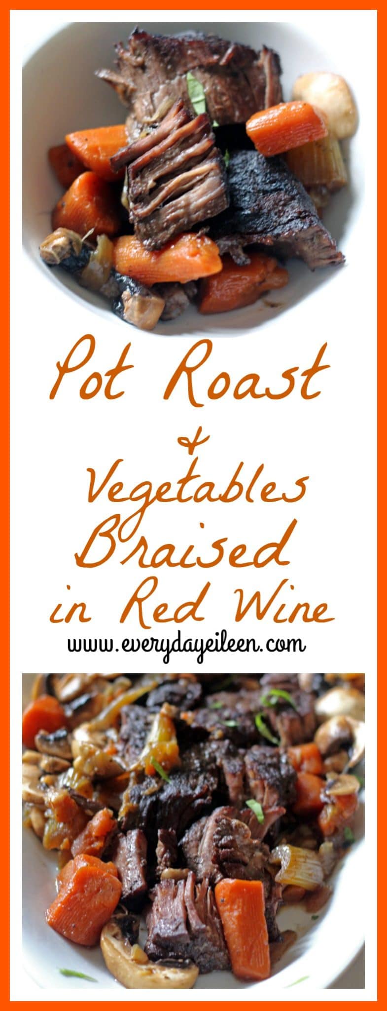 pot roast and vegetables braised in red wine