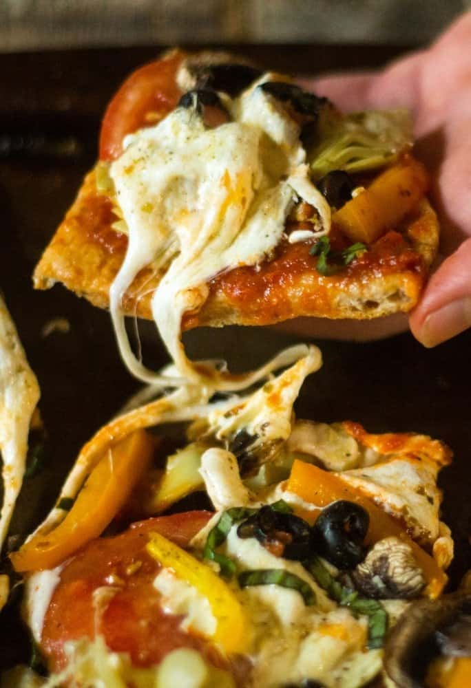 Mediterranean veggie flatbread pizza