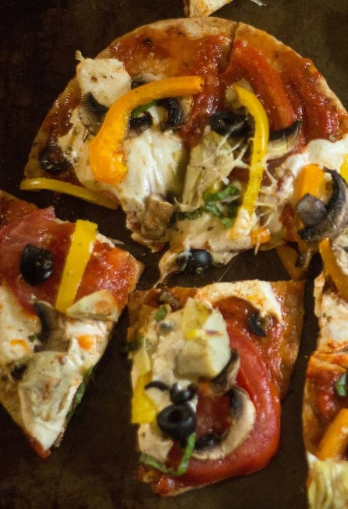 Mediterranean veggie flatbread pizza