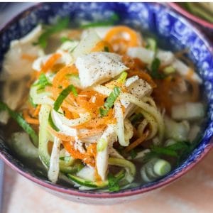 chicken noodle soup made low carb with zoodles