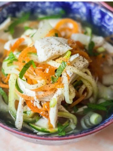 chicken noodle soup made low carb with zoodles