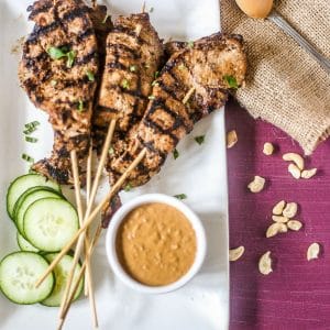 grilled chicken marinated with a spicy marinade and a peanut dipping sauce