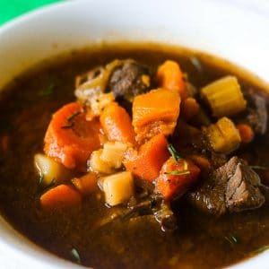 Savory guinness beef stew with tender beef and vegetables. Perfect comfort food