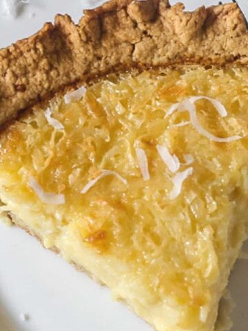 delicious slice of old fashioned coconut custard pie