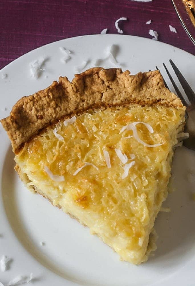Delicious coconut custard pie sliced and ready to eat and enjoy!