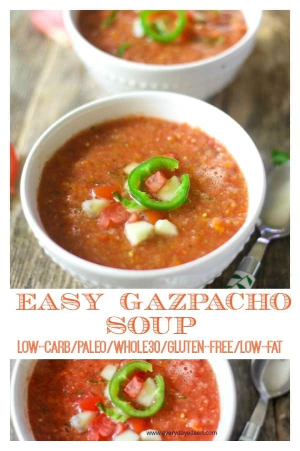 A collage of pictures of low-carb gazpacho soup 