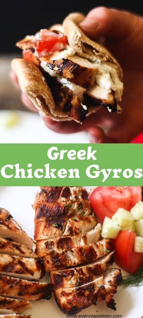 collage of greek chicken gyros