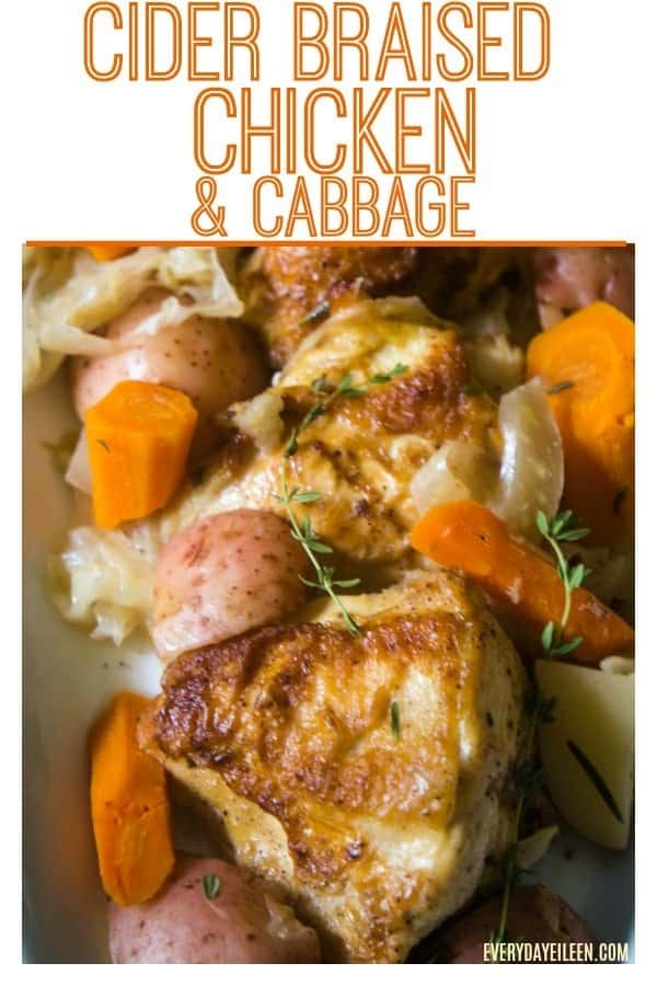 cider braised chicken and cabbage on a large platter.