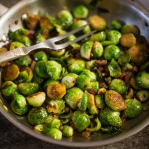 Brussels Sprouts with Prosciutto already sauteed in a large saute pan