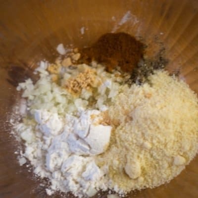 The ingredients to make the onion parmesan combo for cheesy scalloped potatoes
