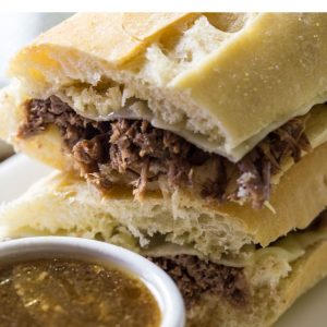 Delicious french dip on a hoagie roll