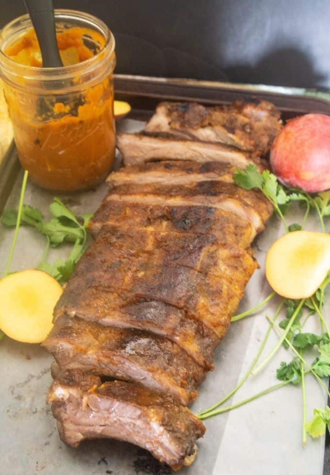 Foil Wrapped Grilled Pork Ribs with Peach BBQ Sauce