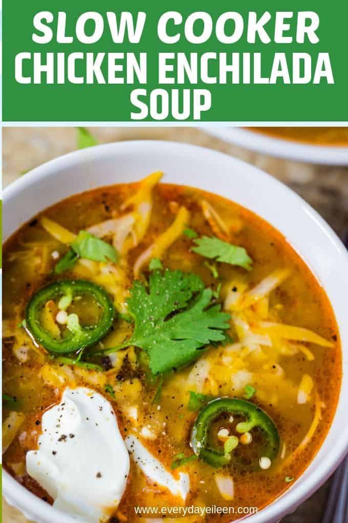 chicken enchilada soup in a white soup bowl