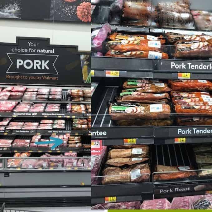 shopping aisle for Smithfield pork in walmart