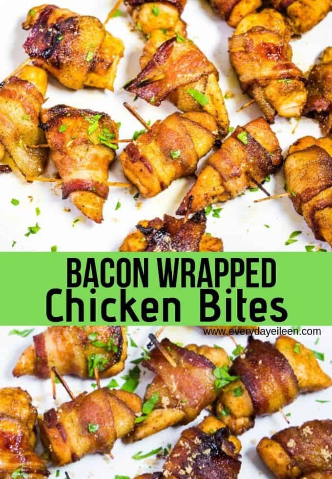 A collage of chicken bites wrapped in bacon