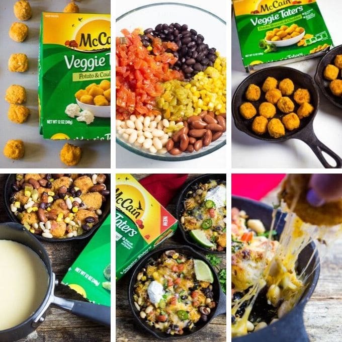 A collage tutorial to make veggie tater totchos.