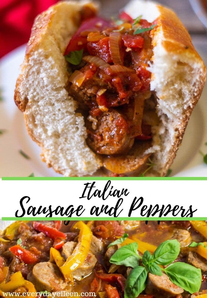 collage of authentic sausage and peppers