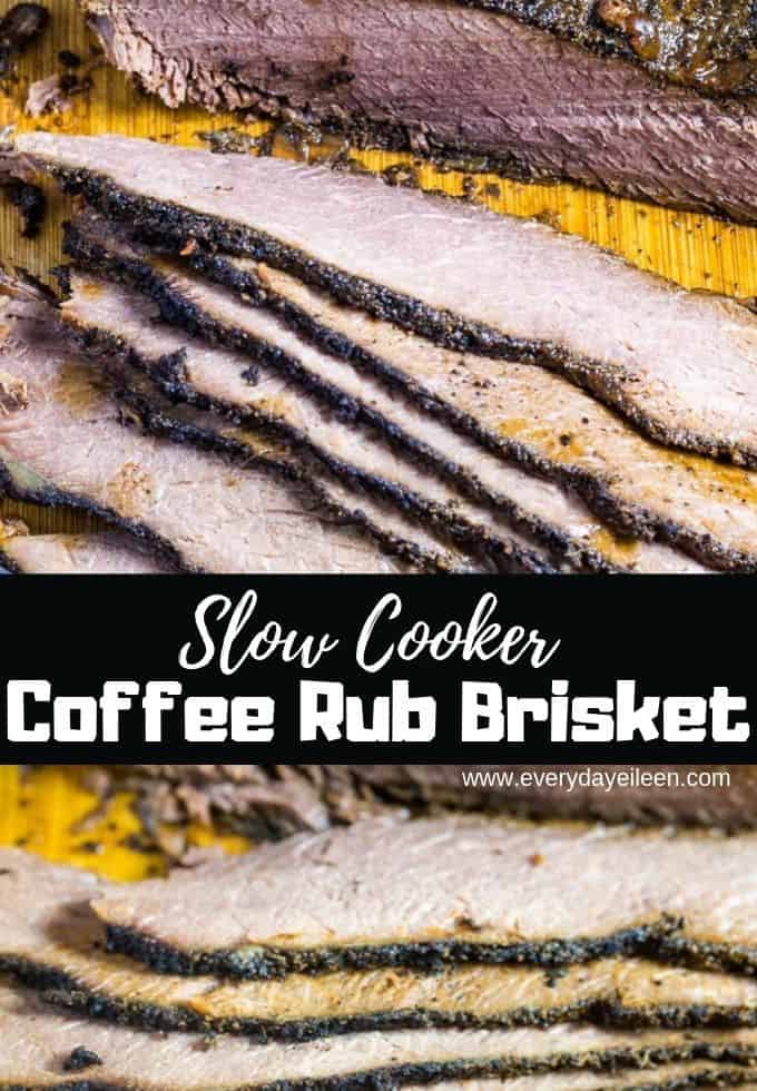 slow cooker coffee rub beef brisket collage