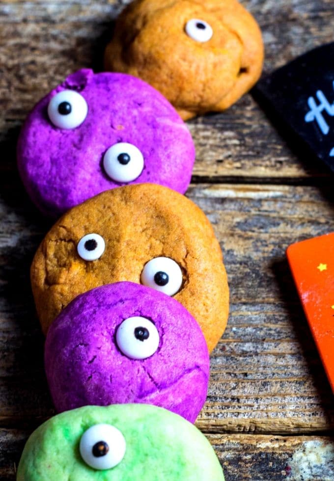 Colorful Halloween cookies with monster eyes