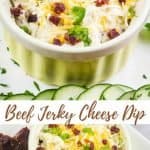 collage of beef jerky dip