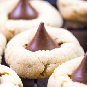 blossom cookies with a hershey kiss in the center of the cookie