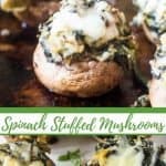 Collage of mushrooms stuffed with cheese and spinach.
