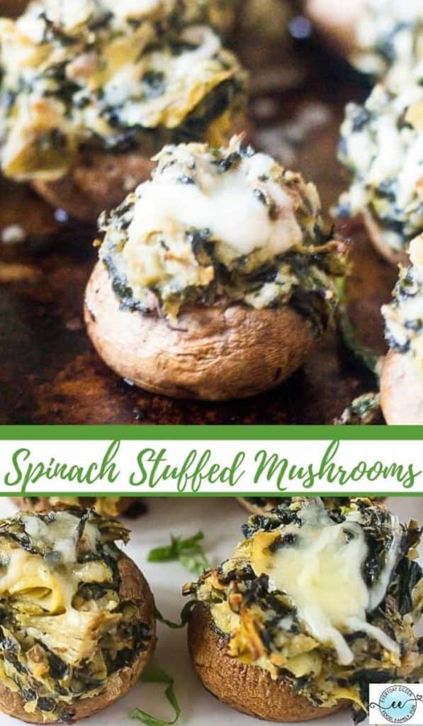 Collage of mushrooms stuffed with cheese and spinach.