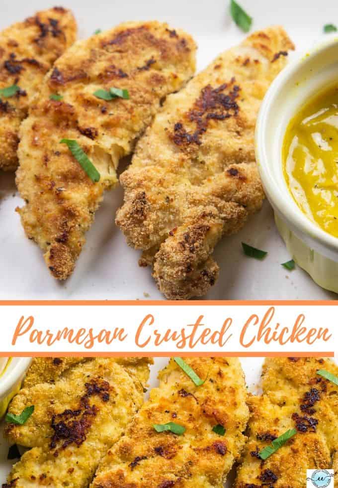 Delicious baked parmesan crusted chicken tenders collage