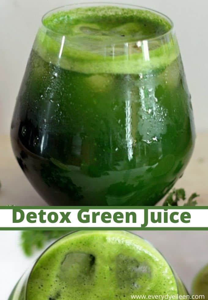 a collage of green juice in a clear glass.