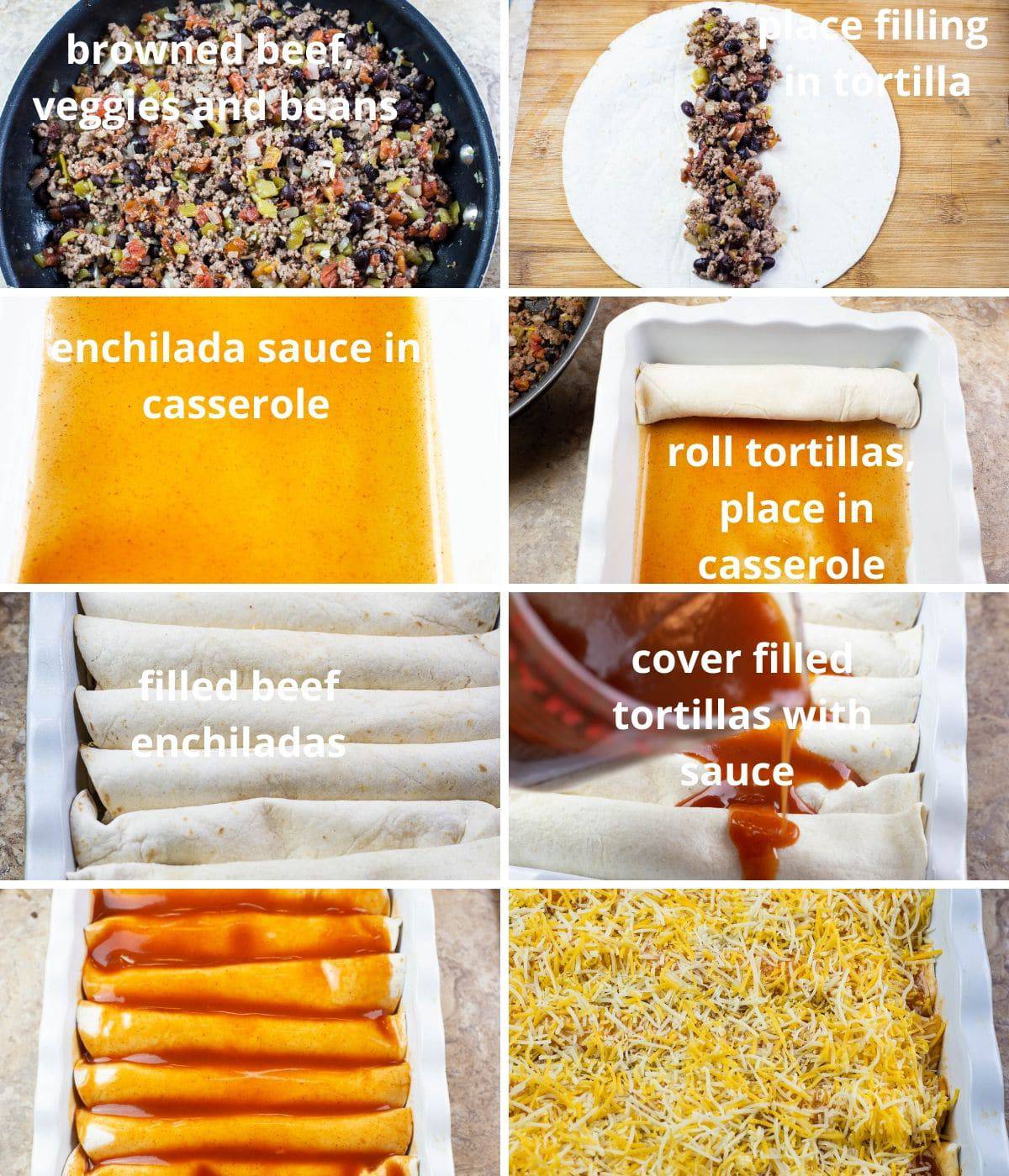 step by step recipe instructions to make easy beef enchiladas