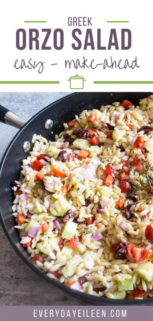 A pinterest pin of Greek orzo salad