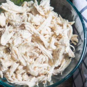 Shredded chicken that has been cooked in the instant pot