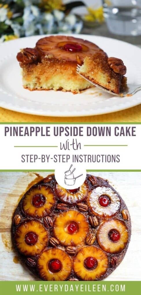 A collage of photos of an upside down cake