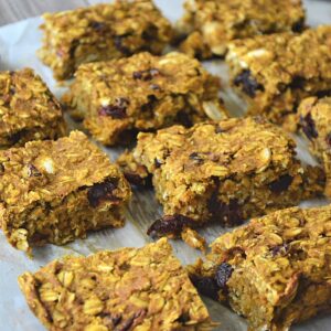 Breakfast oat bars sliced and ready to be eaten.