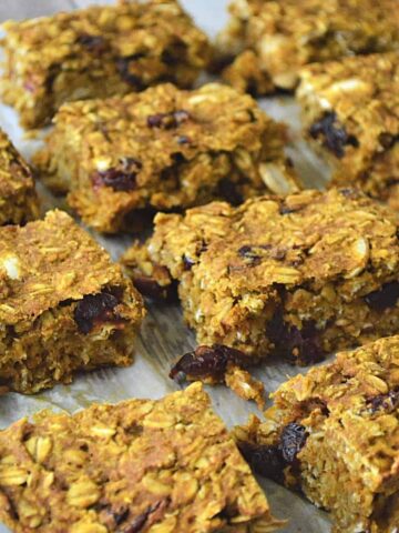 Breakfast oat bars sliced and ready to be eaten.