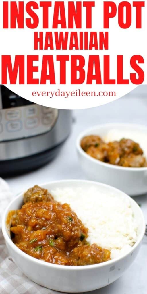 meatballs and rice in a bowl in front of an instant pot