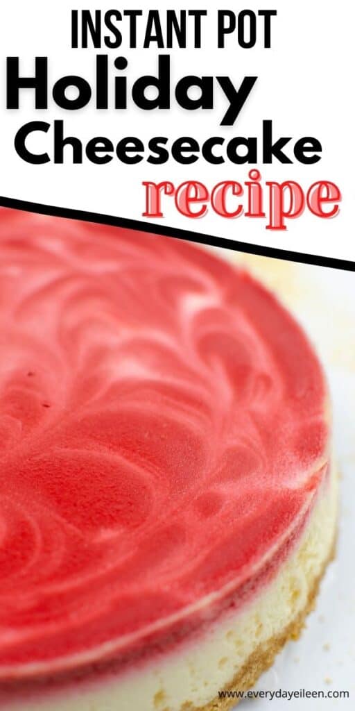 A swirled red velvet cheesecake on a white platter