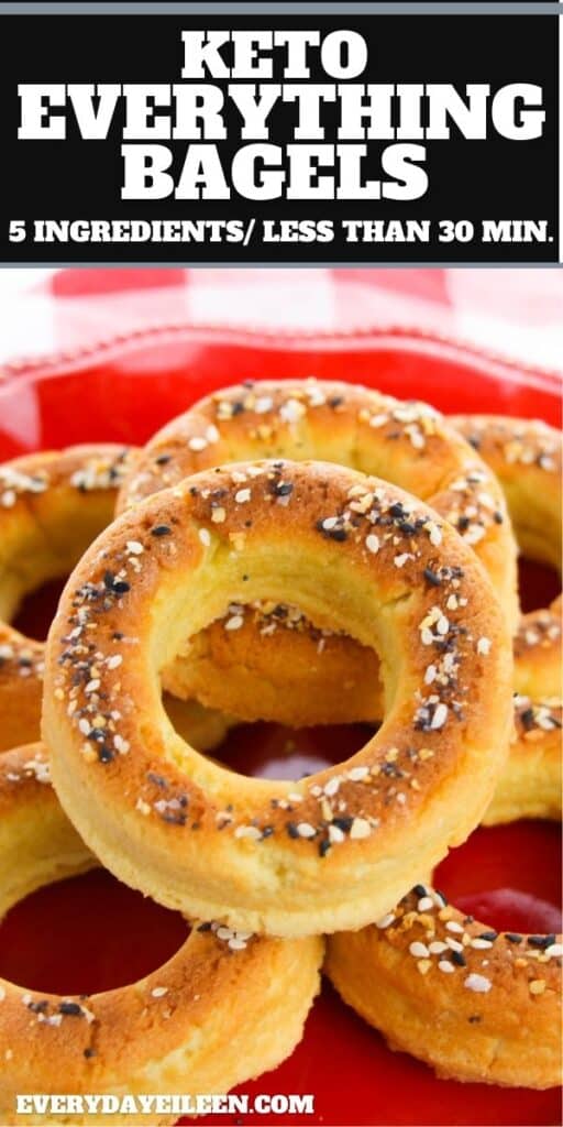 keto bagels topped with everything seasoning on a red plate