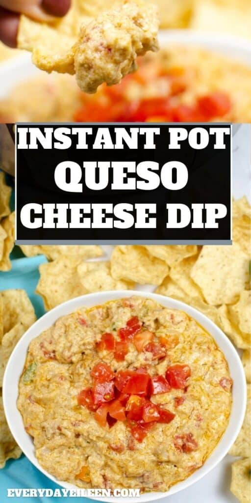 A collage of melted cheese dip in a quite bowl with tortilla chips around the bowl.