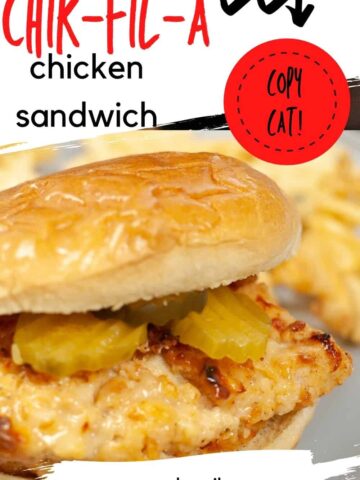 A photo of a chicken sandwich topped with pickles
