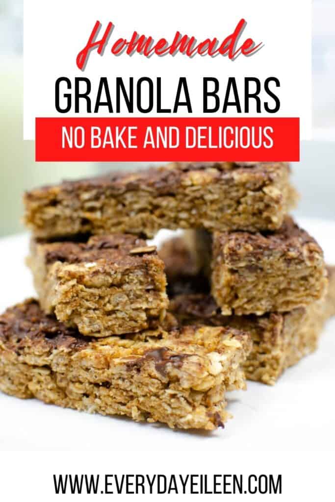 Granola bars stacked up on a white plate