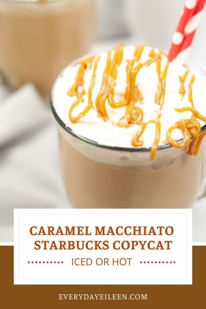 A glass filled with latte and topped with whipped cream and caramel.