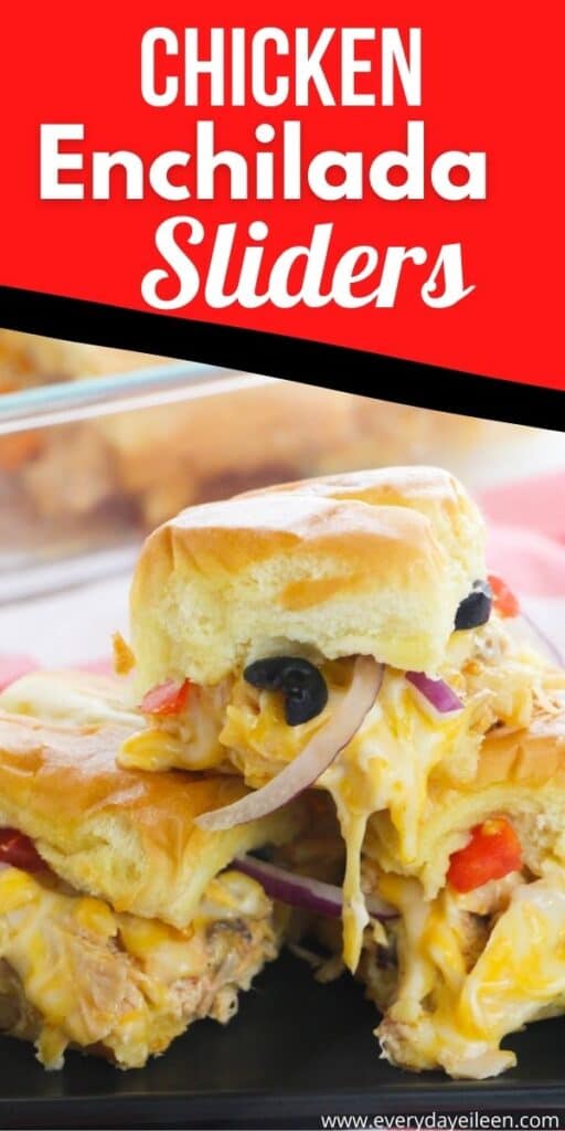 Chicken sliders loaded with cheese, olives, and onions on a plate.